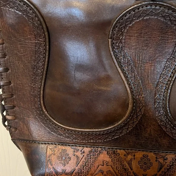 Anna Cainzo vintage leather brown tooled bag. - Picture 4 of 9